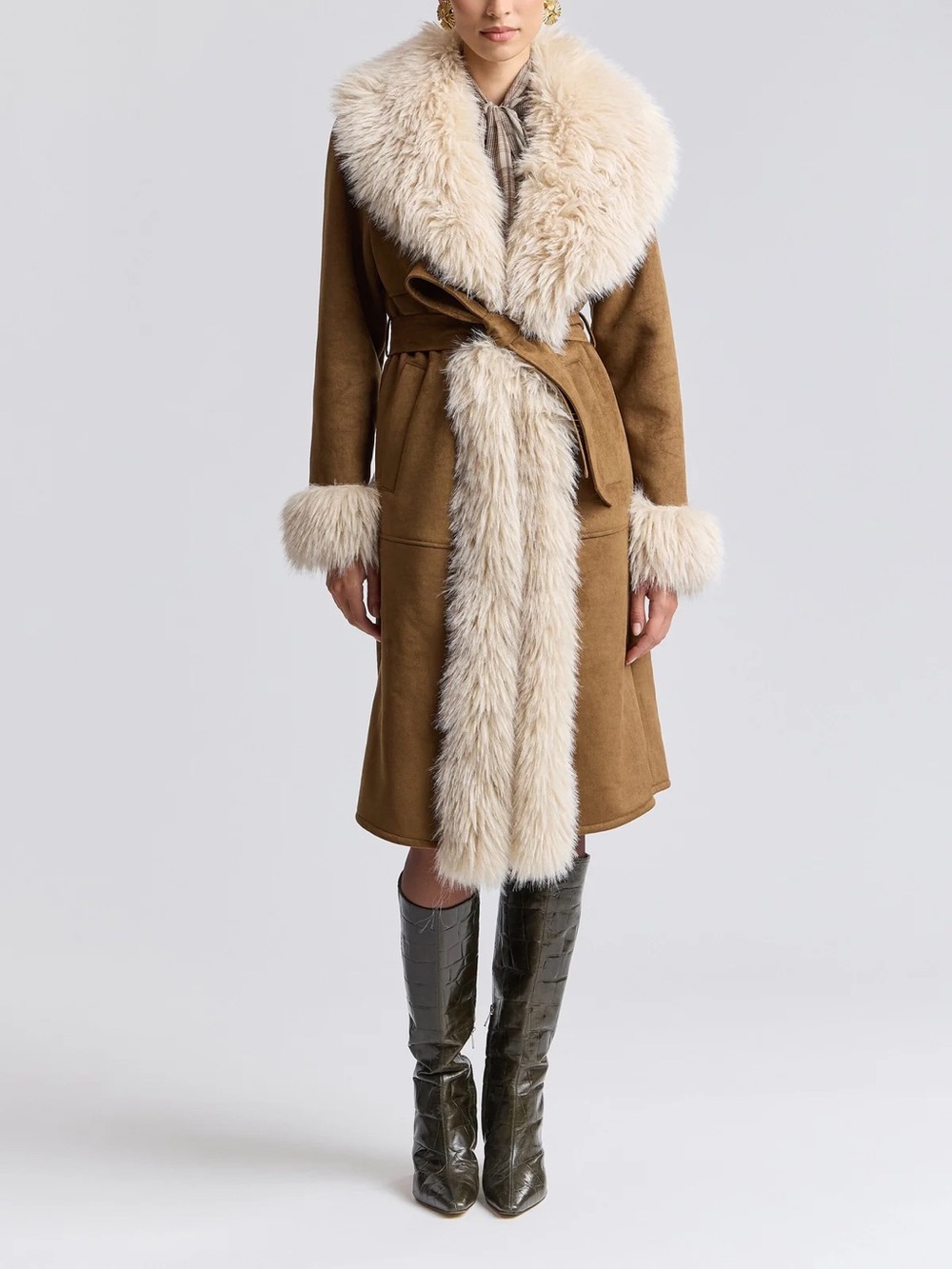 Avec Les Filles Belted Faux Suede and Sherling Coat / XS NEW WITH TAGS NW - Picture 8 of 14